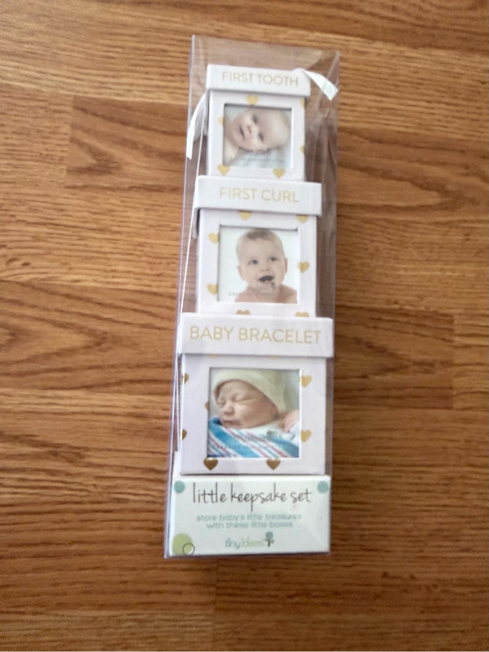 Tiny Ideas "Little Keepsake Set" Baby First Tooth, Curl & Bracelet Boxes NIB.